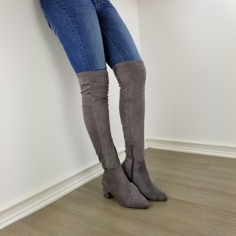 Pointy toe over the knee gray boots Faux Suede - Picture 3 of 8
